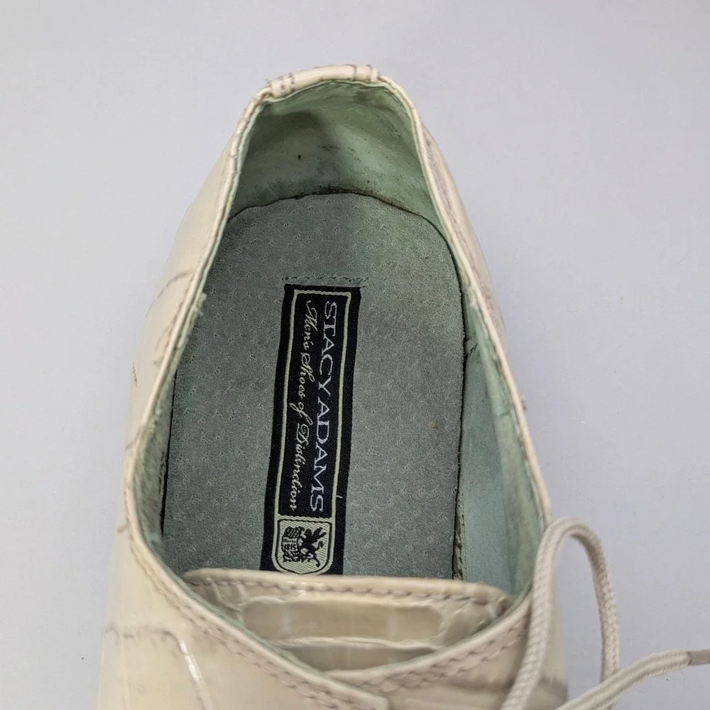 Stacy Adams Genuine Snake Leather White Cream Dress Shoes Mens Size 10.5